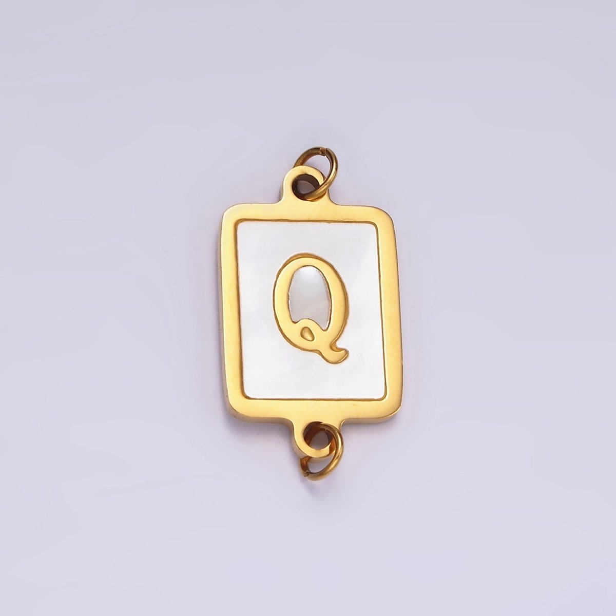 Stainless Steel A-Z Initial Letter Alphabet Shell Pearl Rectangular Gold Connector | A-A1184-A-A1196