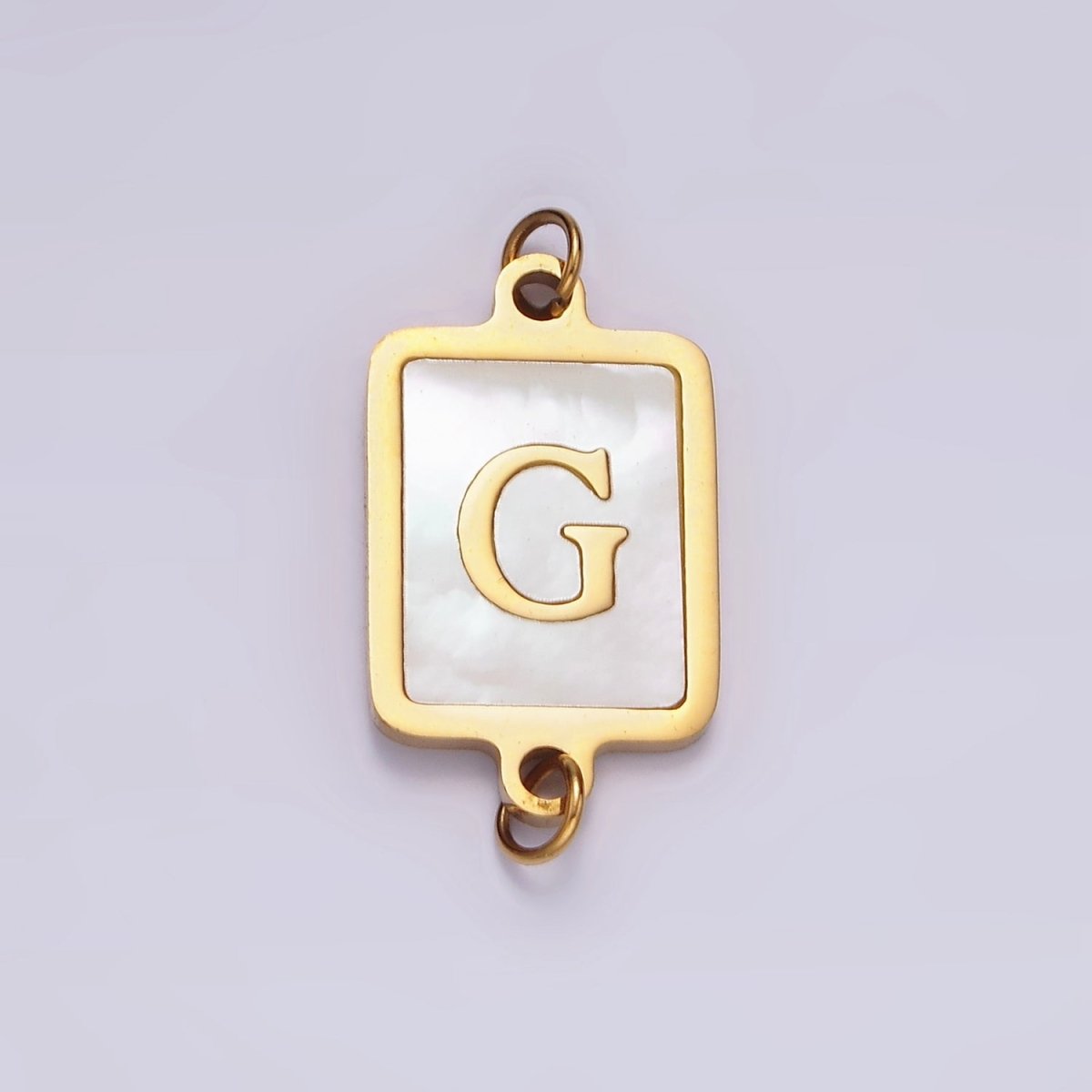 Stainless Steel A-Z Initial Letter Alphabet Shell Pearl Rectangular Gold Connector | A-A1184-A-A1196