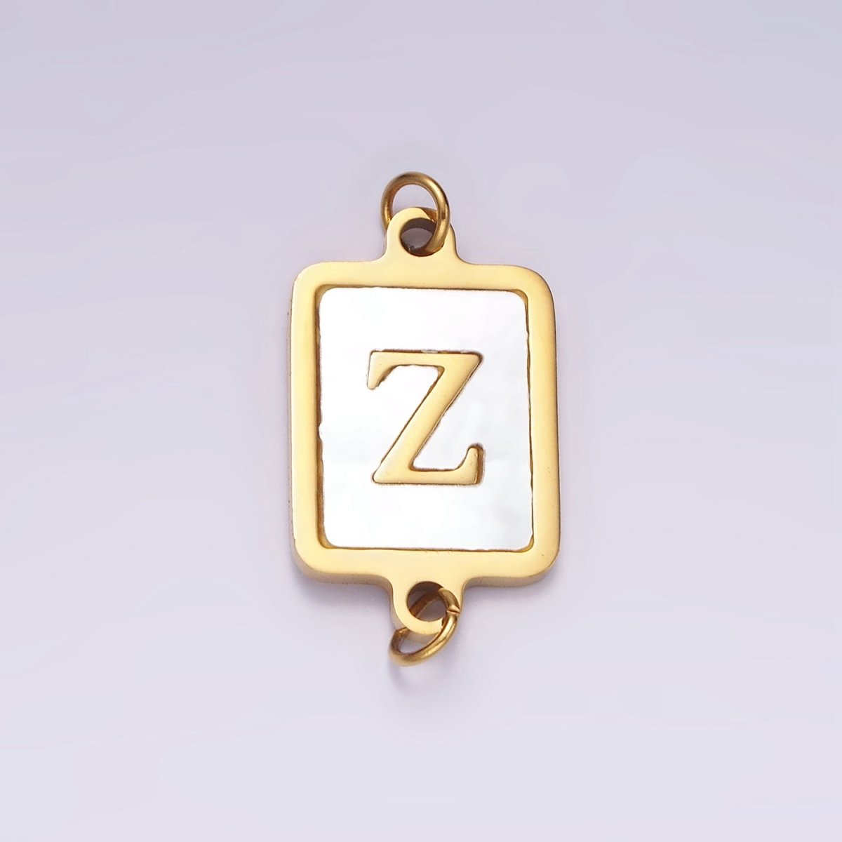 Stainless Steel A-Z Initial Letter Alphabet Shell Pearl Rectangular Gold Connector | A-A1184-A-A1196