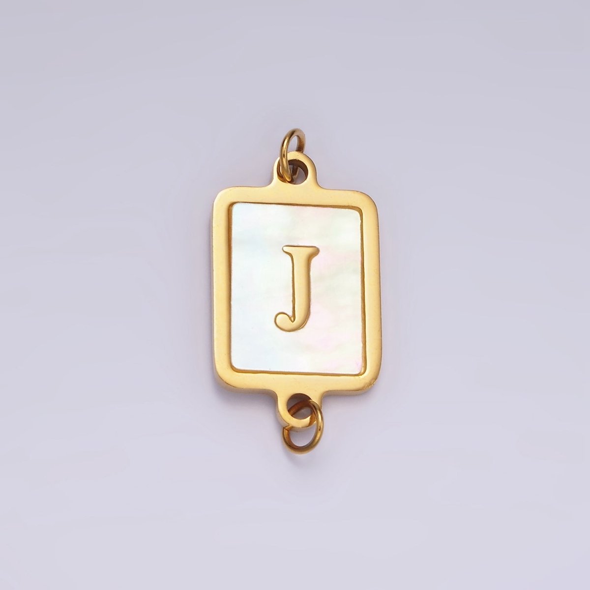 Stainless Steel A-Z Initial Letter Alphabet Shell Pearl Rectangular Gold Connector | A-A1184-A-A1196