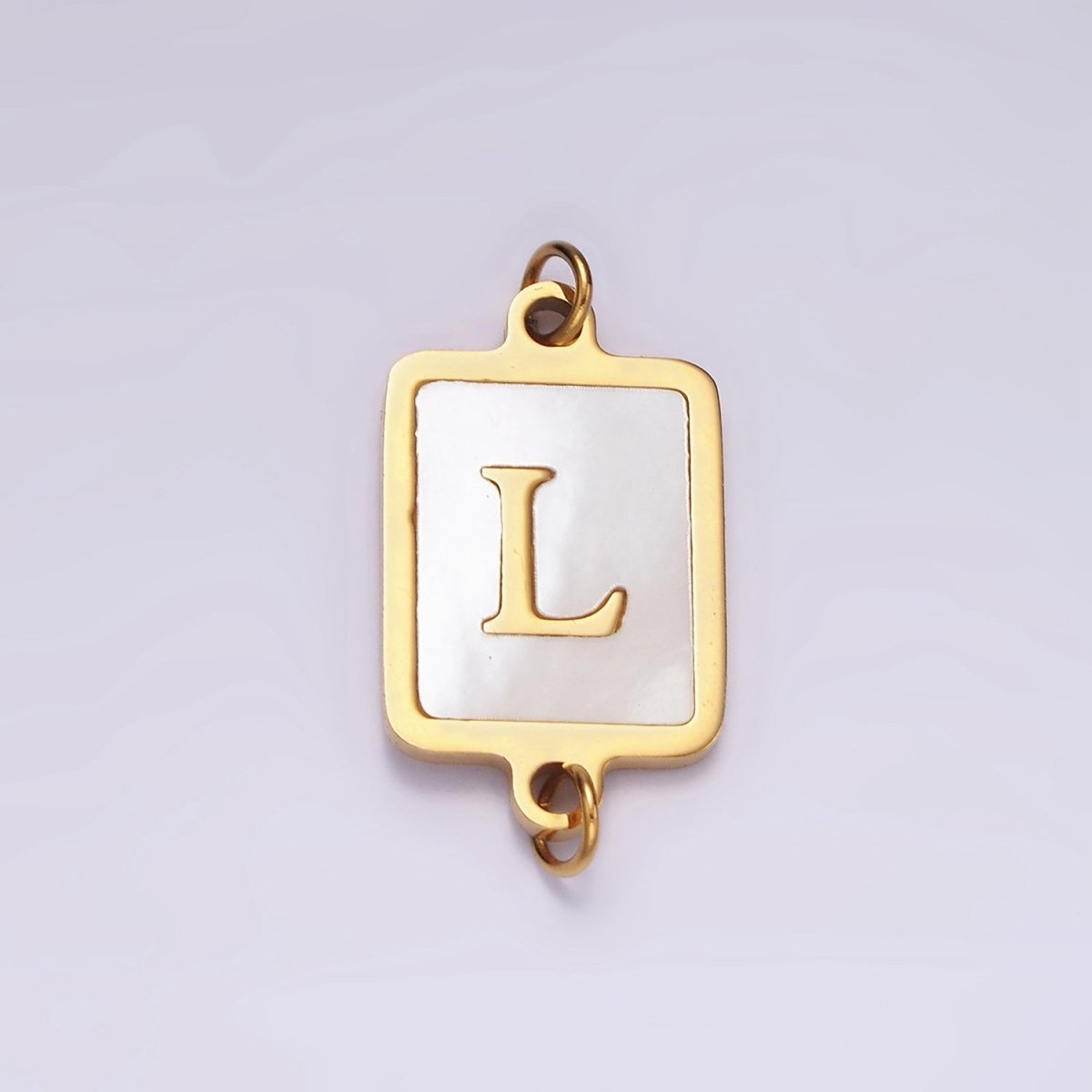 Stainless Steel A-Z Initial Letter Alphabet Shell Pearl Rectangular Gold Connector | A-A1184-A-A1196