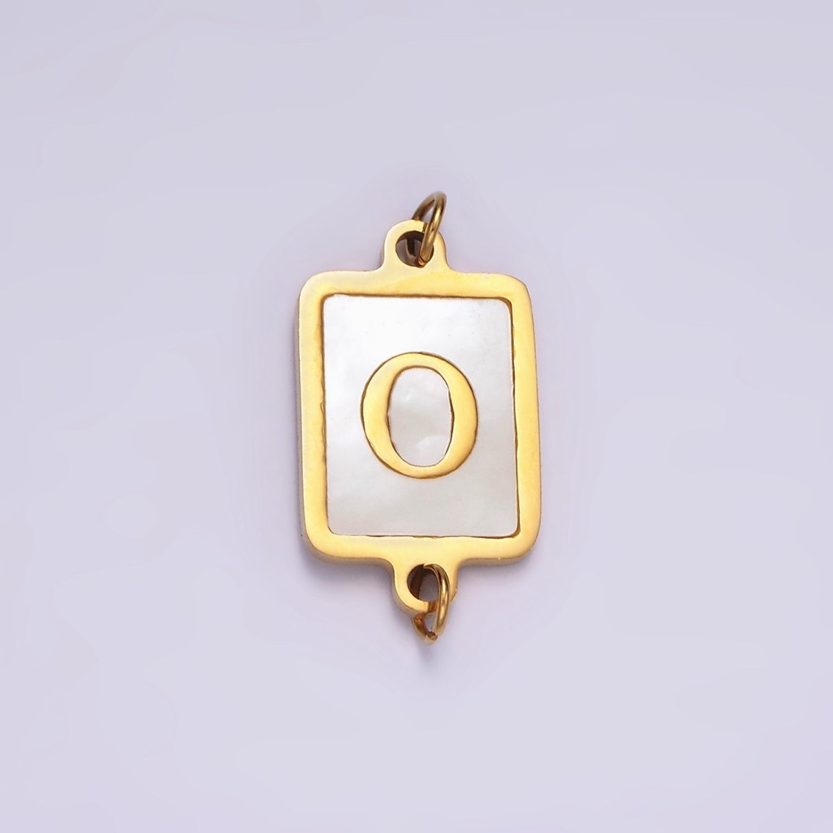 Stainless Steel A-Z Initial Letter Alphabet Shell Pearl Rectangular Gold Connector | A-A1184-A-A1196