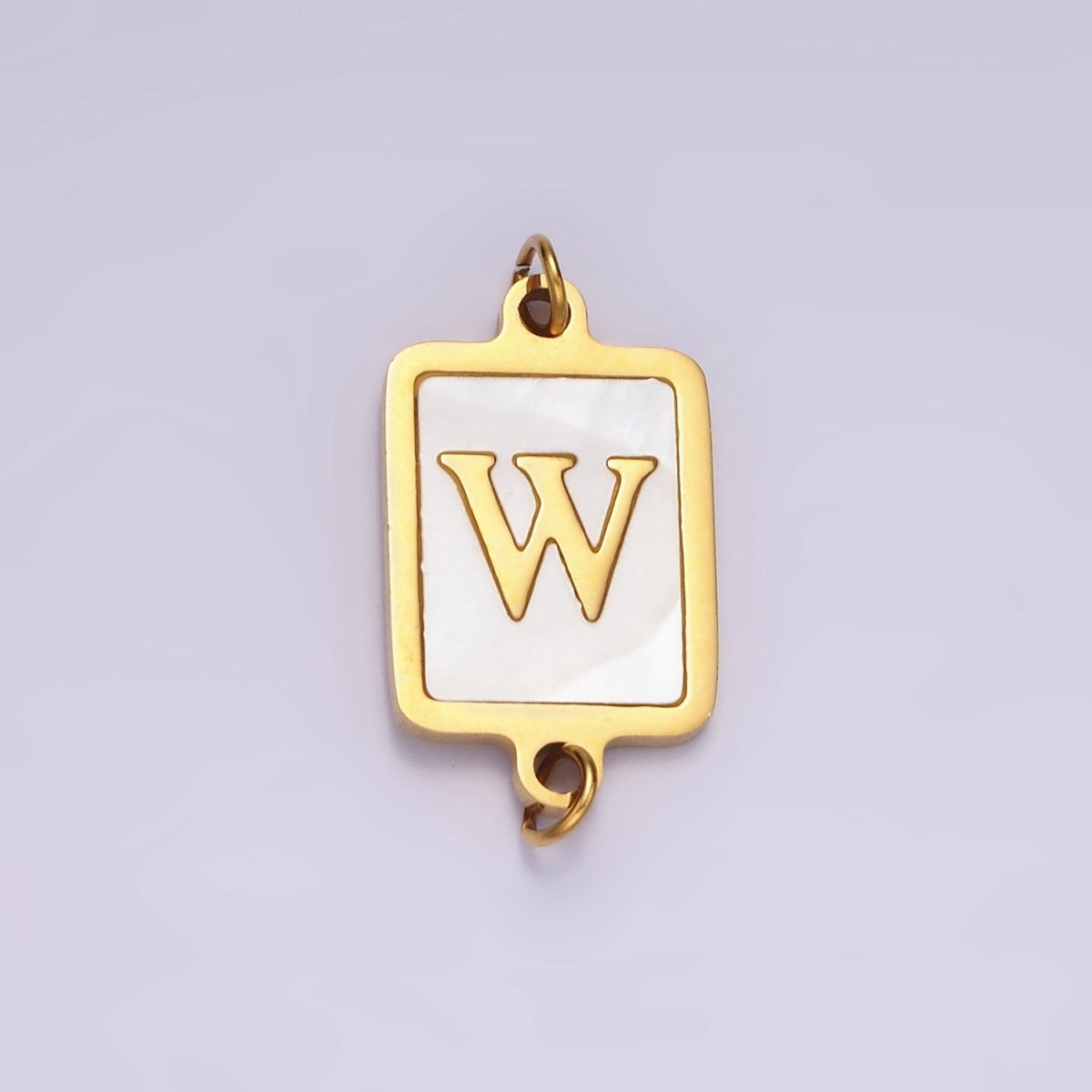 Stainless Steel A-Z Initial Letter Alphabet Shell Pearl Rectangular Gold Connector | A-A1184-A-A1196