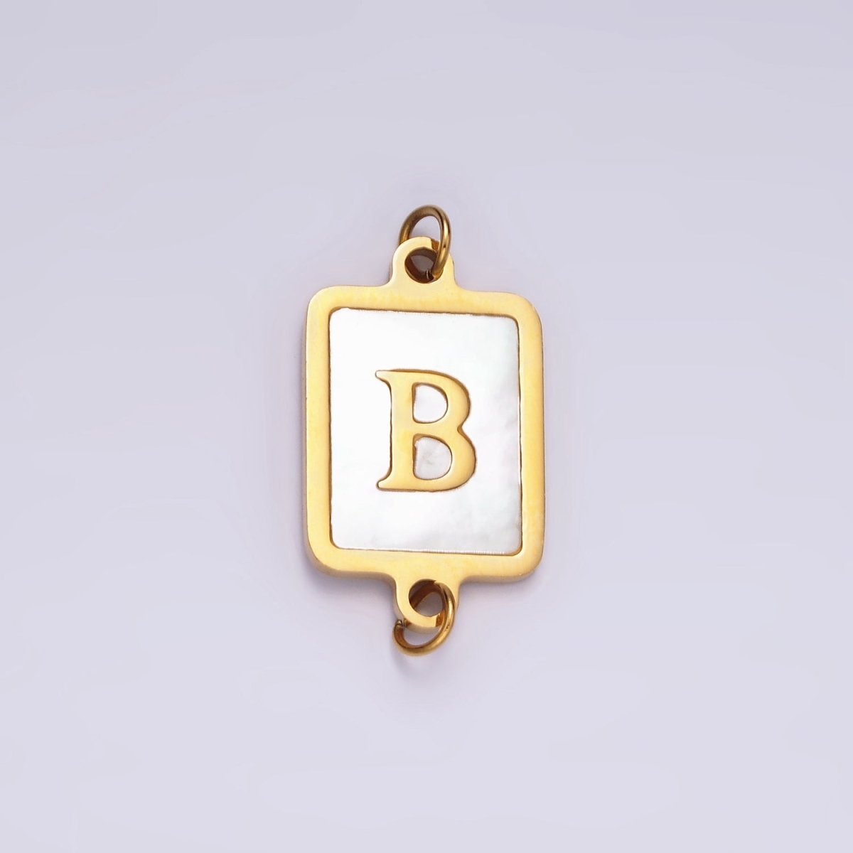Stainless Steel A-Z Initial Letter Alphabet Shell Pearl Rectangular Gold Connector | A-A1184-A-A1196