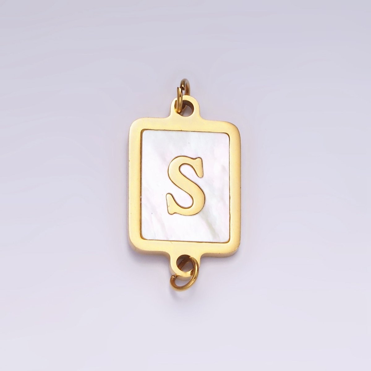 Stainless Steel A-Z Initial Letter Alphabet Shell Pearl Rectangular Gold Connector | A-A1184-A-A1196