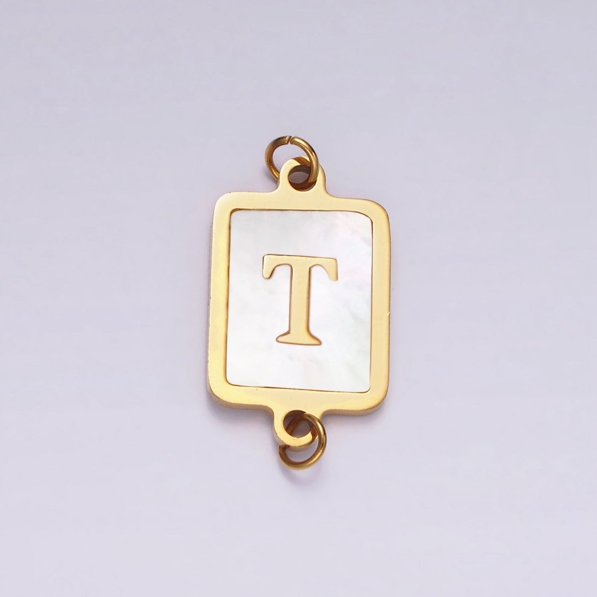 Stainless Steel A-Z Initial Letter Alphabet Shell Pearl Rectangular Gold Connector | A-A1184-A-A1196