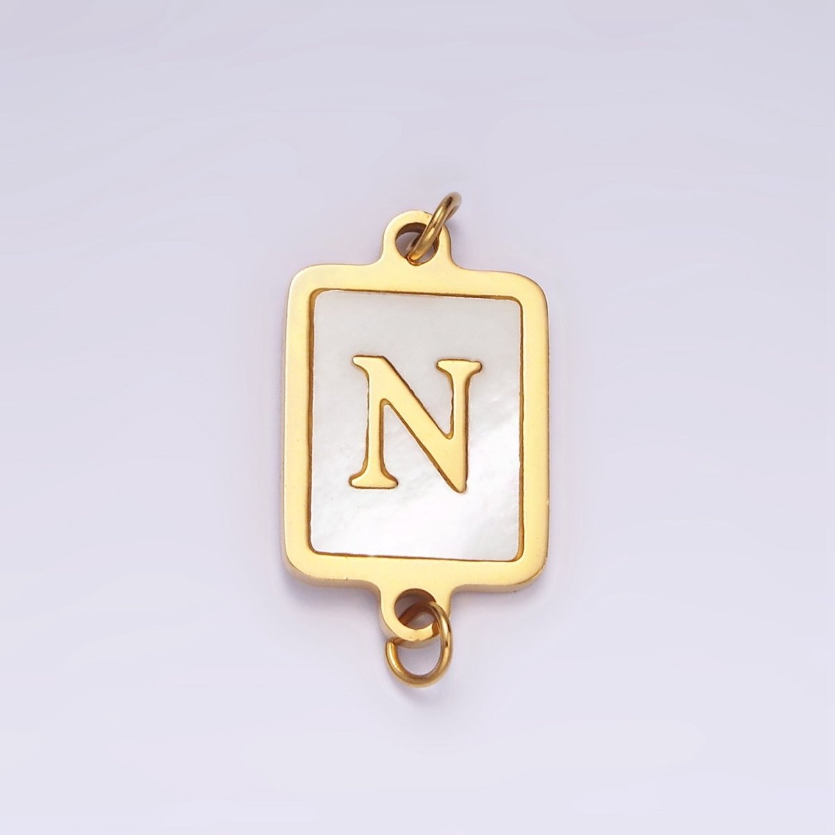 Stainless Steel A-Z Initial Letter Alphabet Shell Pearl Rectangular Gold Connector | A-A1184-A-A1196