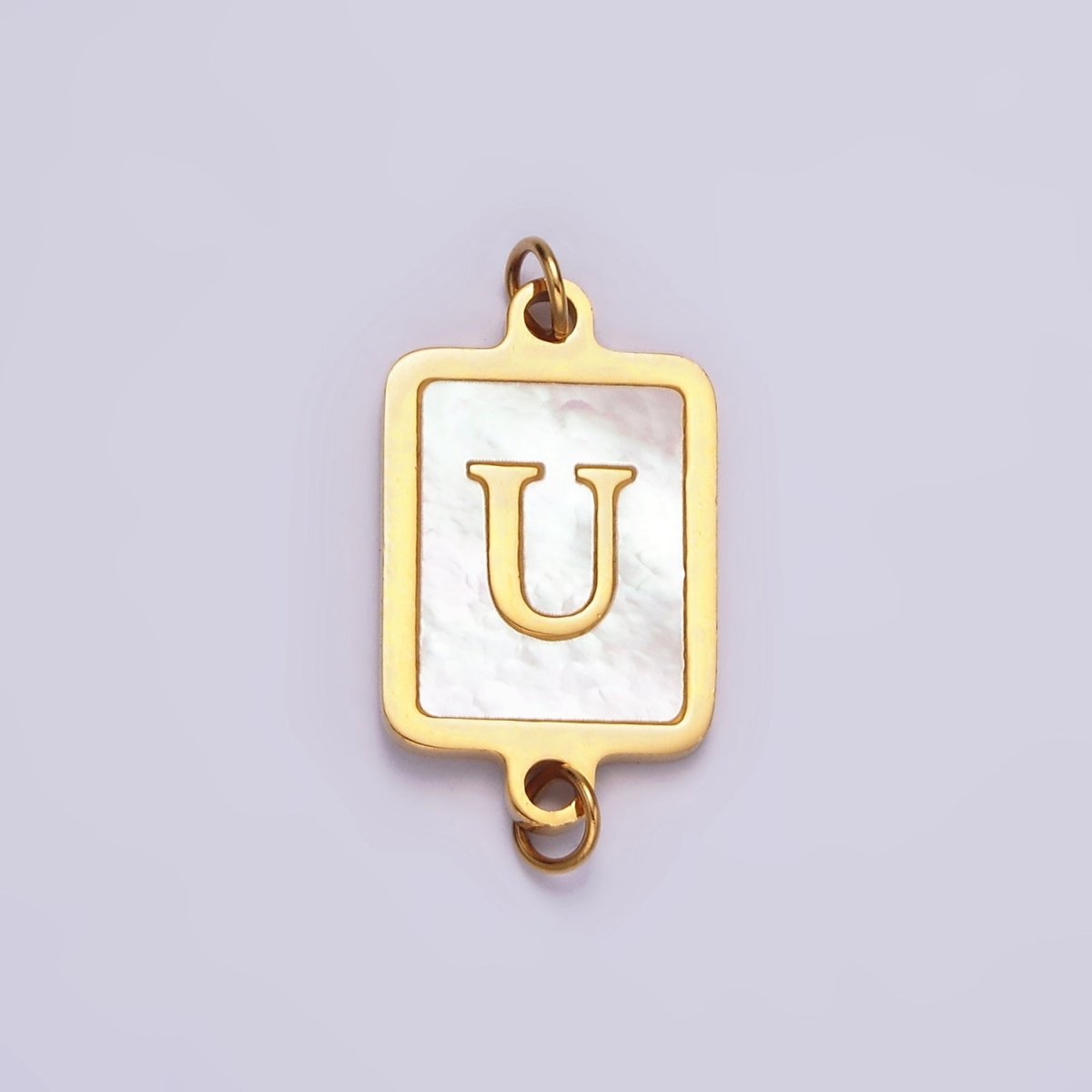 Stainless Steel A-Z Initial Letter Alphabet Shell Pearl Rectangular Gold Connector | A-A1184-A-A1196