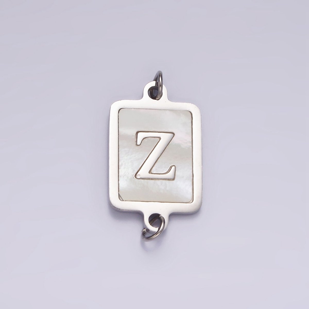Stainless Steel A-Z Initial Letter Alphabet Shell Pearl Rectangular Silver Connector | A-A1106-A-A1118