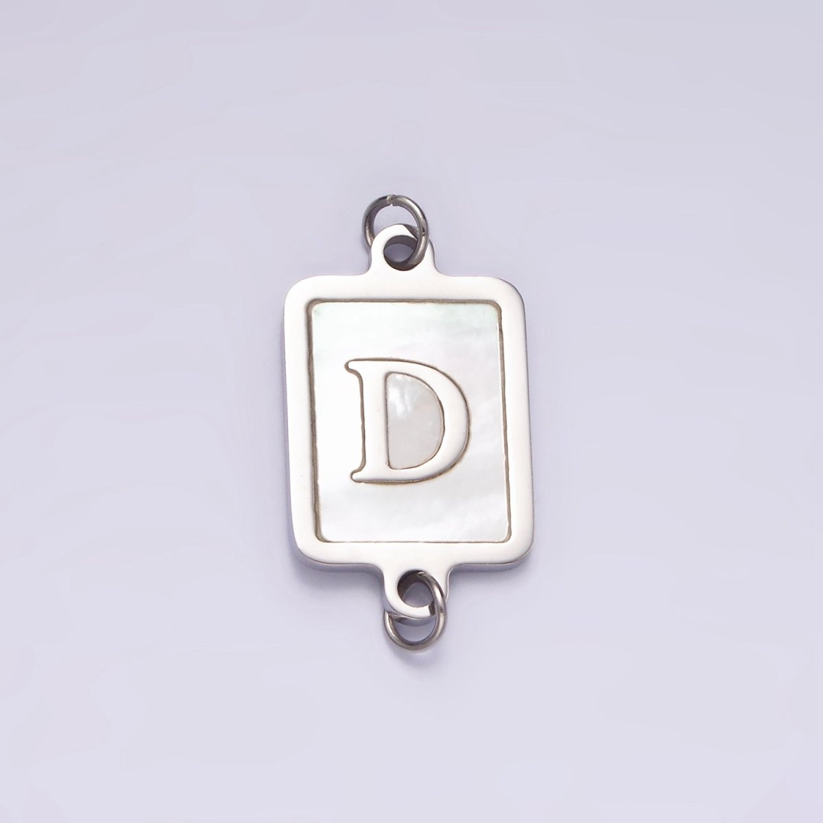 Stainless Steel A-Z Initial Letter Alphabet Shell Pearl Rectangular Silver Connector | A-A1106-A-A1118