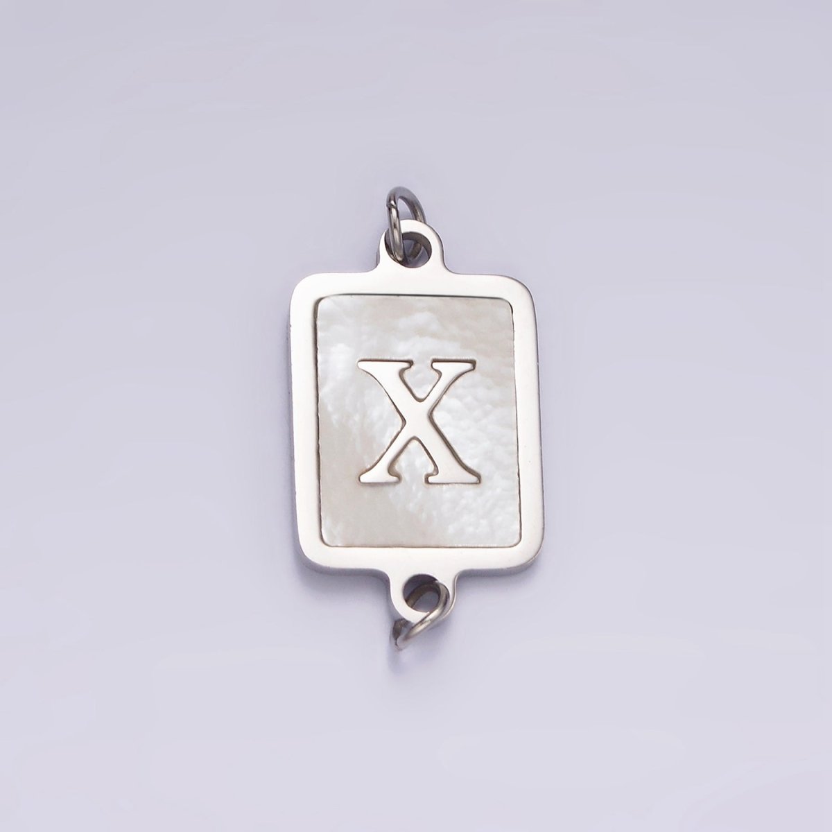 Stainless Steel A-Z Initial Letter Alphabet Shell Pearl Rectangular Silver Connector | A-A1106-A-A1118