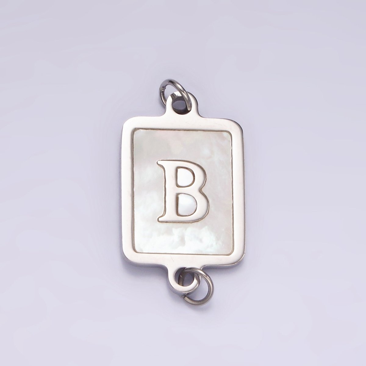 Stainless Steel A-Z Initial Letter Alphabet Shell Pearl Rectangular Silver Connector | A-A1106-A-A1118