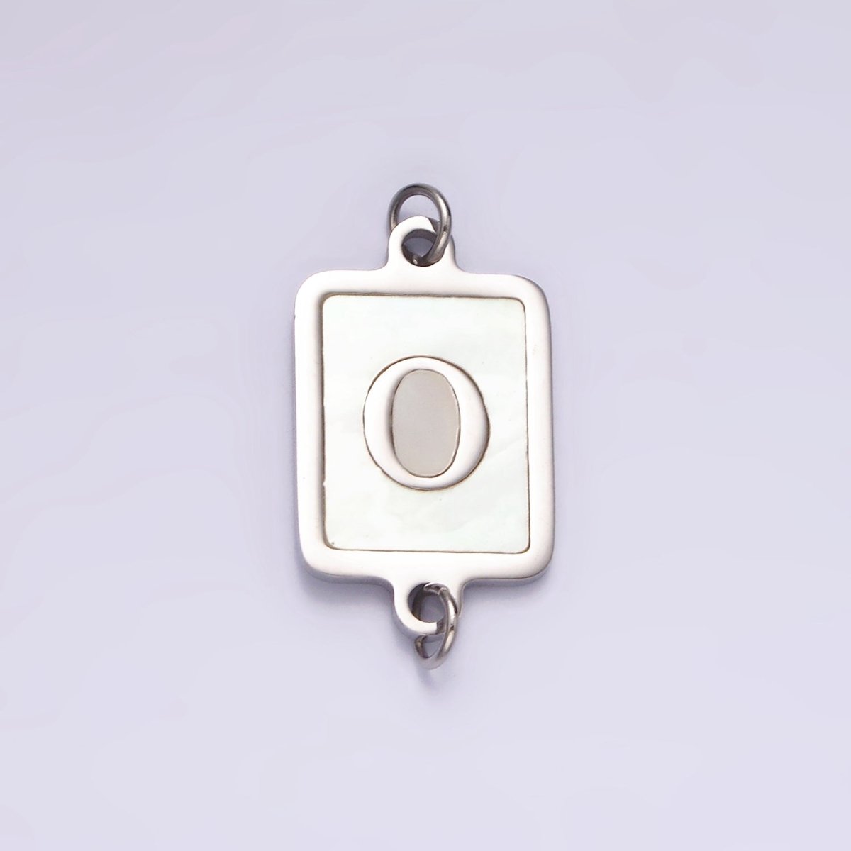 Stainless Steel A-Z Initial Letter Alphabet Shell Pearl Rectangular Silver Connector | A-A1106-A-A1118