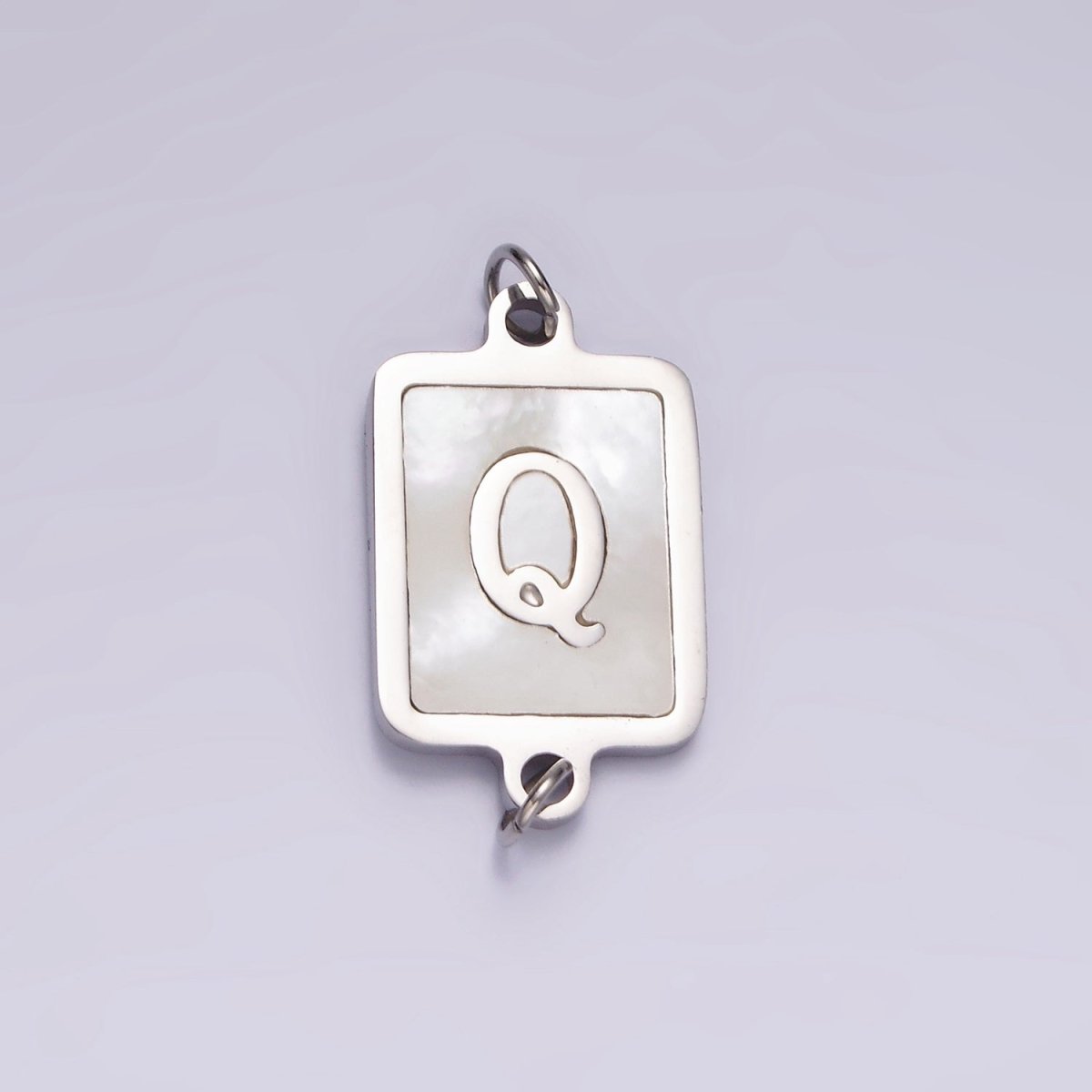 Stainless Steel A-Z Initial Letter Alphabet Shell Pearl Rectangular Silver Connector | A-A1106-A-A1118