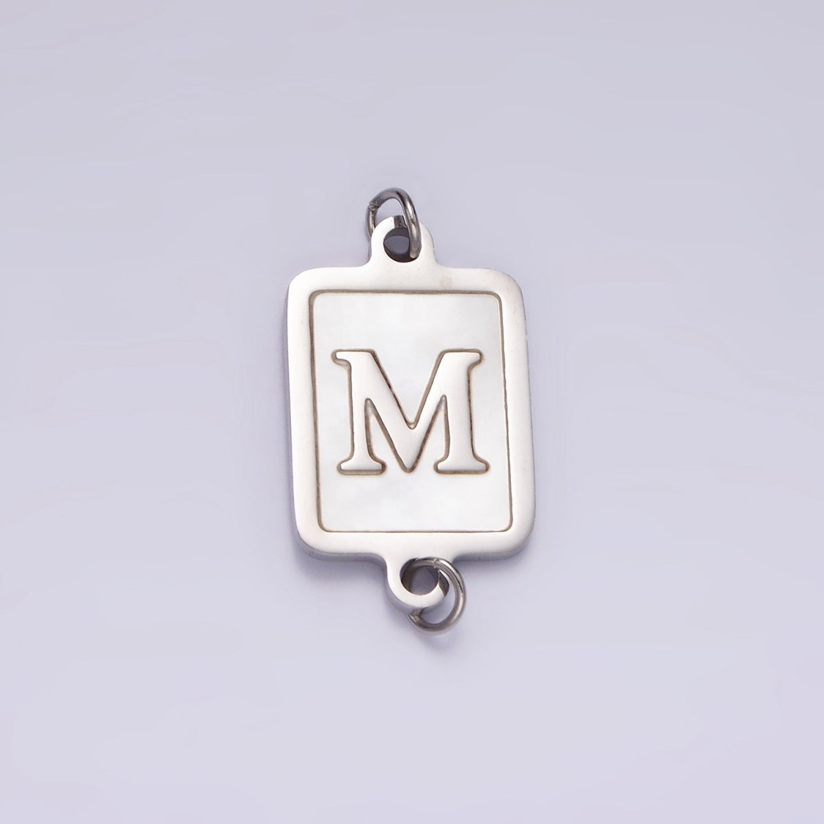 Stainless Steel A-Z Initial Letter Alphabet Shell Pearl Rectangular Silver Connector | A-A1106-A-A1118
