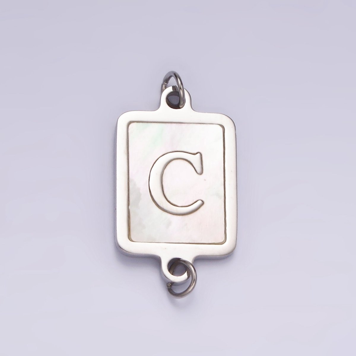 Stainless Steel A-Z Initial Letter Alphabet Shell Pearl Rectangular Silver Connector | A-A1106-A-A1118