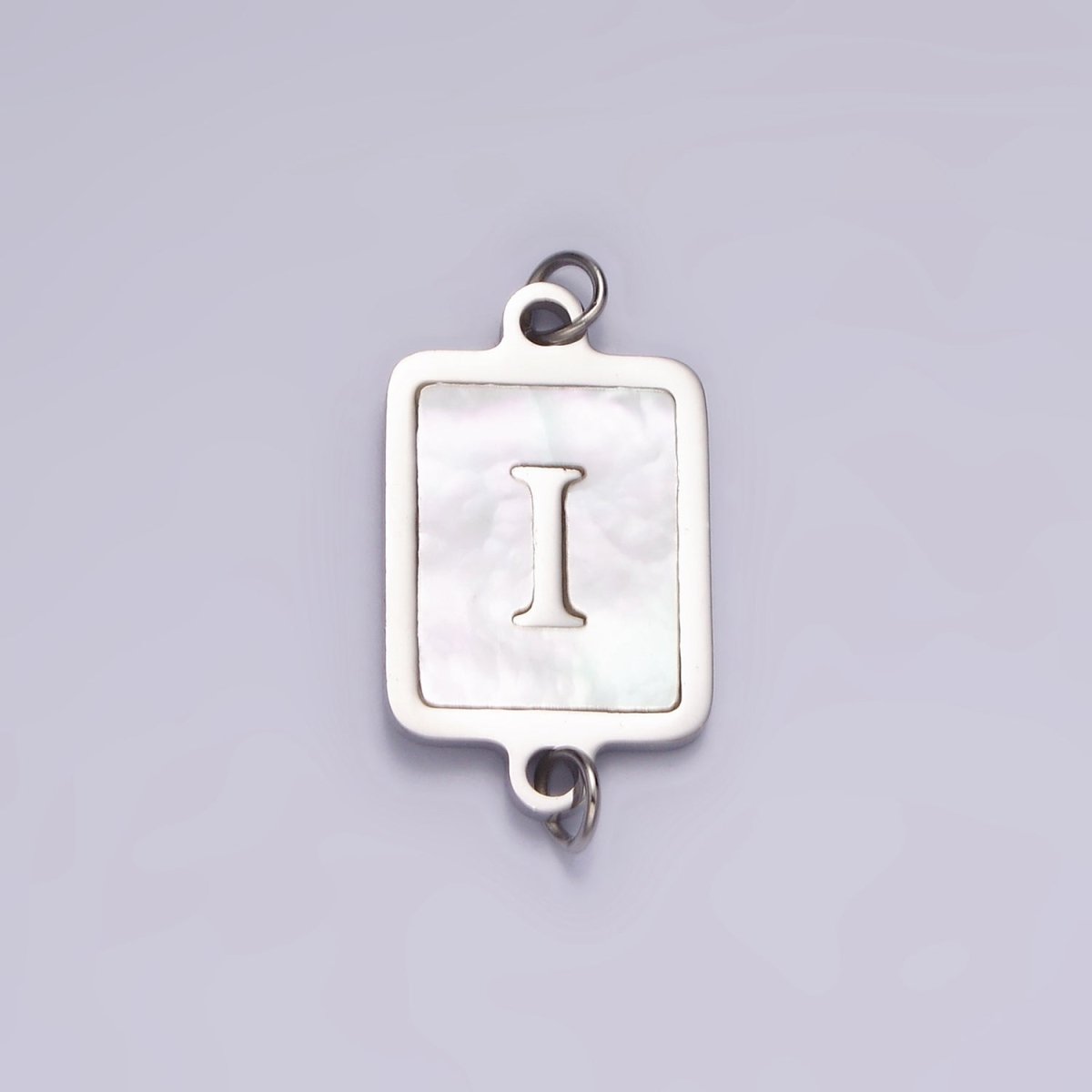 Stainless Steel A-Z Initial Letter Alphabet Shell Pearl Rectangular Silver Connector | A-A1106-A-A1118