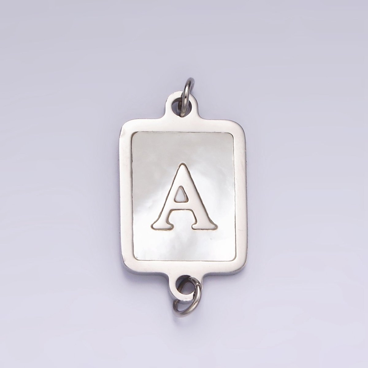 Stainless Steel A-Z Initial Letter Alphabet Shell Pearl Rectangular Silver Connector | A-A1106-A-A1118