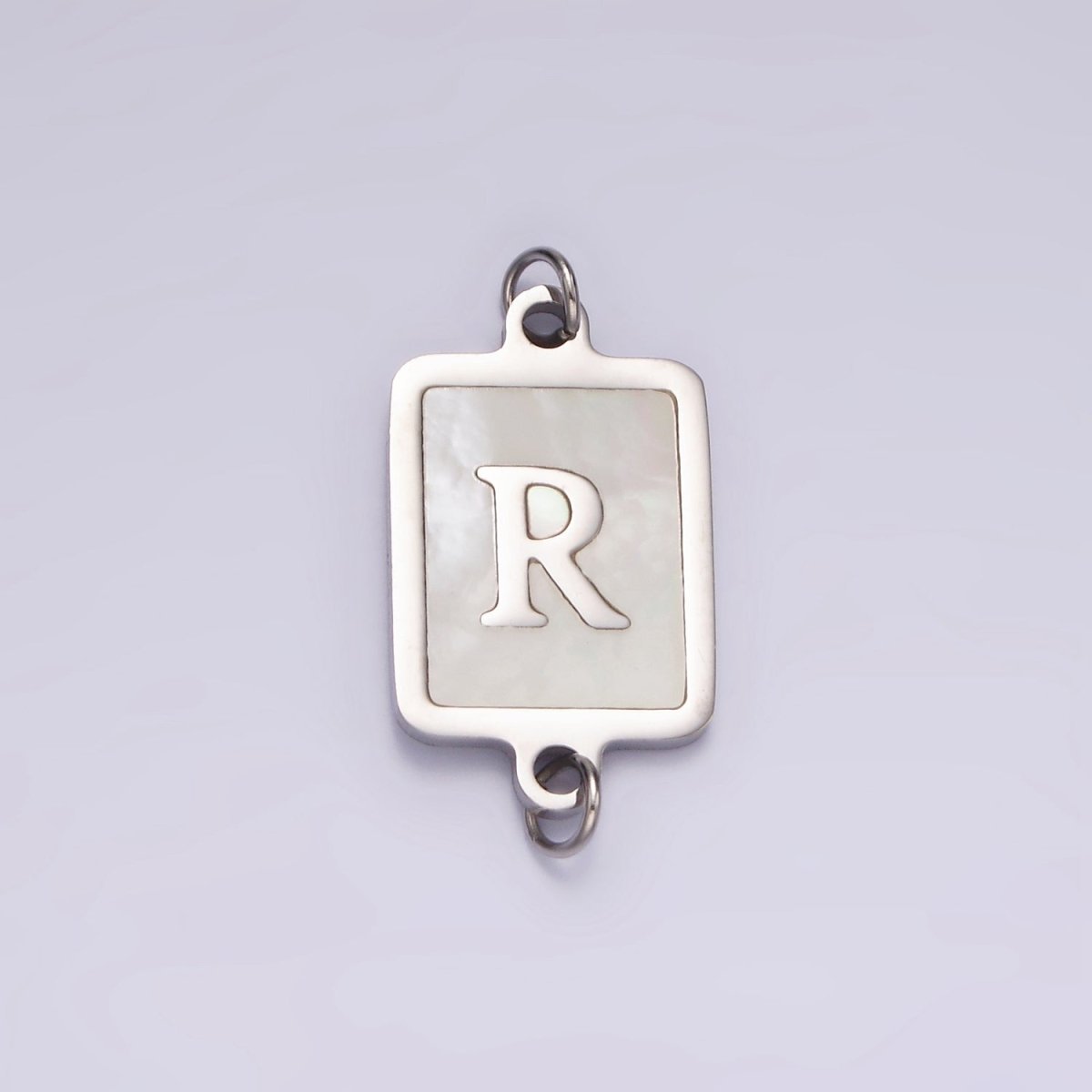 Stainless Steel A-Z Initial Letter Alphabet Shell Pearl Rectangular Silver Connector | A-A1106-A-A1118