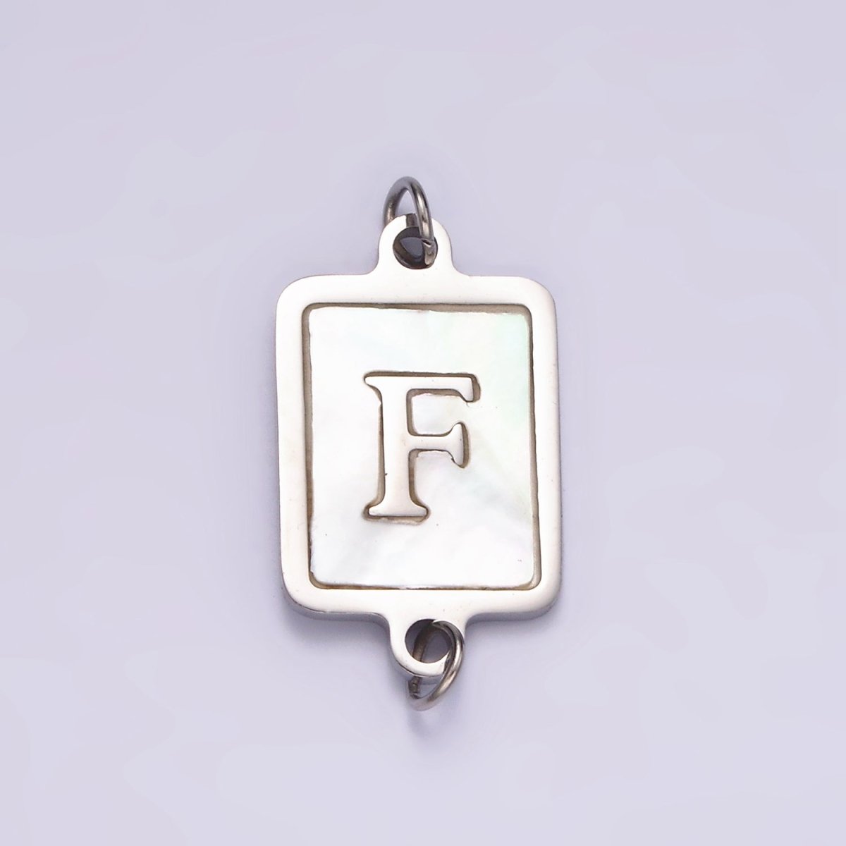 Stainless Steel A-Z Initial Letter Alphabet Shell Pearl Rectangular Silver Connector | A-A1106-A-A1118