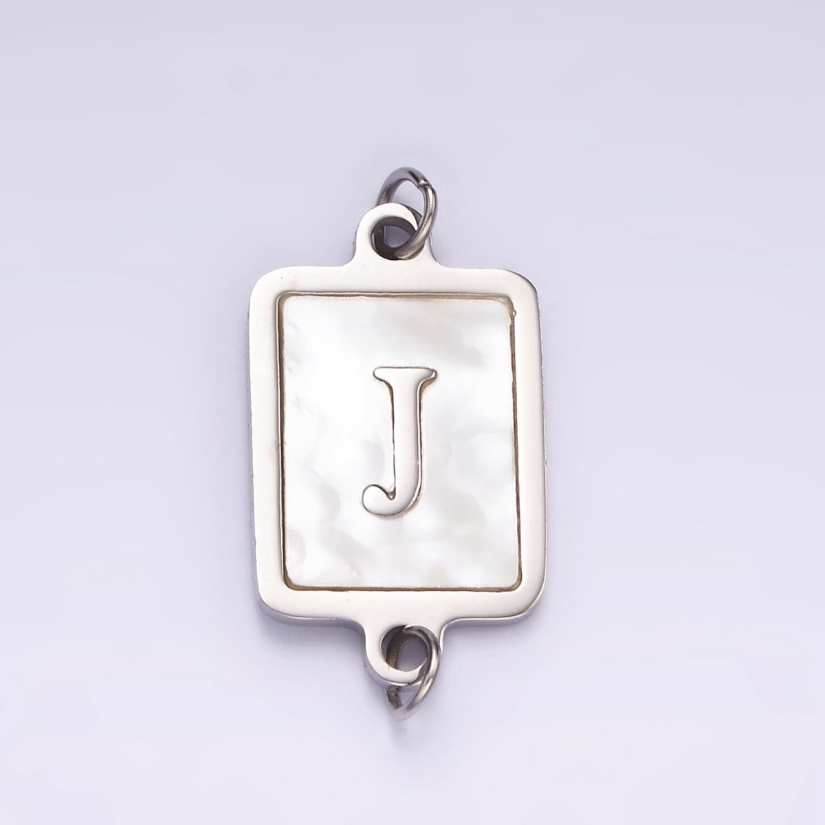 Stainless Steel A-Z Initial Letter Alphabet Shell Pearl Rectangular Silver Connector | A-A1106-A-A1118