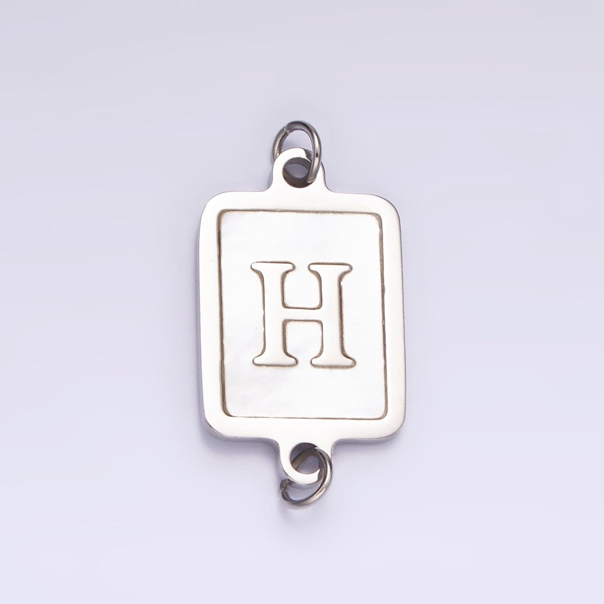 Stainless Steel A-Z Initial Letter Alphabet Shell Pearl Rectangular Silver Connector | A-A1106-A-A1118