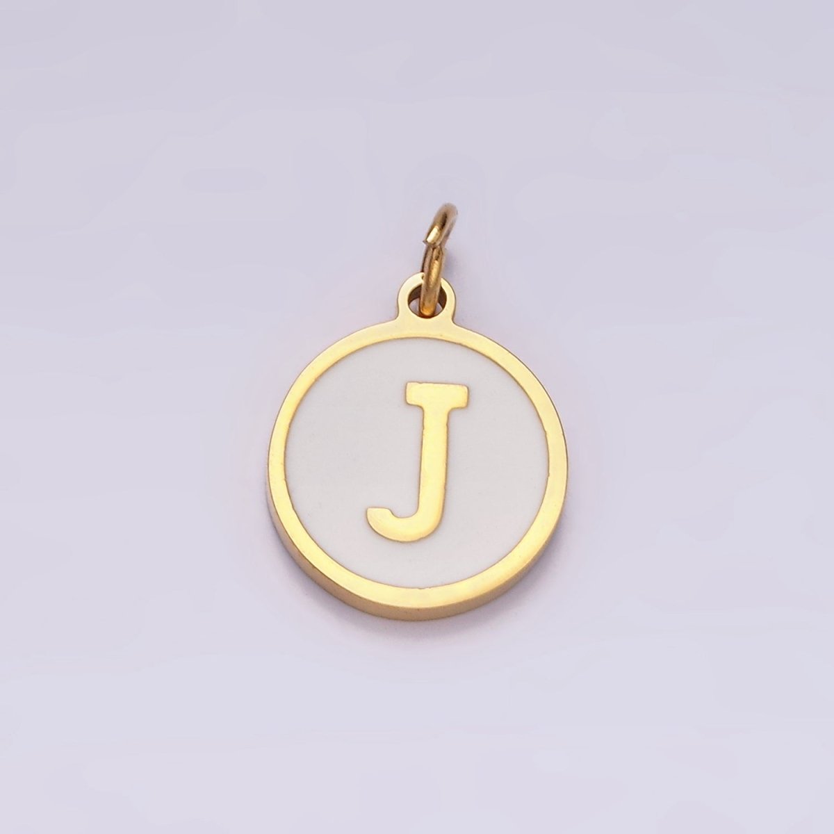 Stainless Steel A-Z Initial Letter Alphabet White Enamel 10mm Round Charm | A-A1054-A-A1066