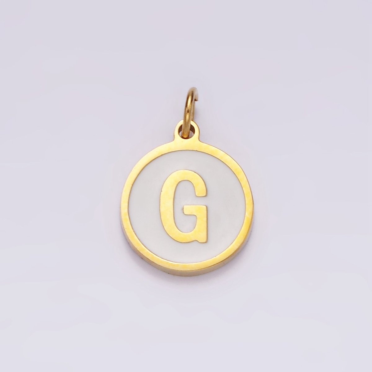 Stainless Steel A-Z Initial Letter Alphabet White Enamel 10mm Round Charm | A-A1054-A-A1066