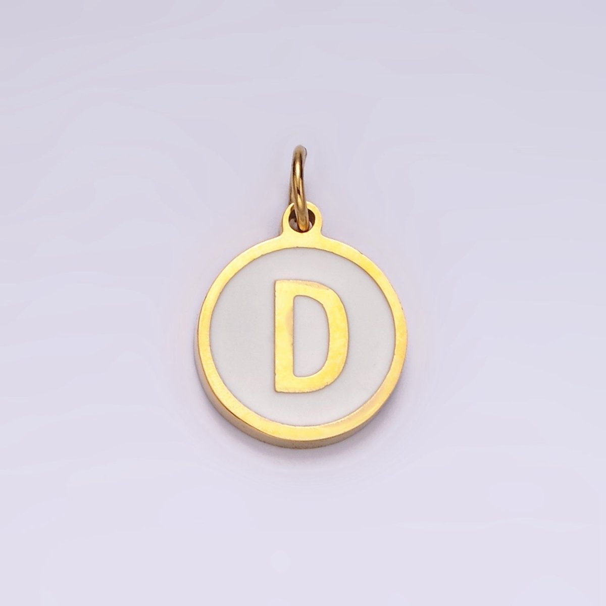 Stainless Steel A-Z Initial Letter Alphabet White Enamel 10mm Round Charm | A-A1054-A-A1066