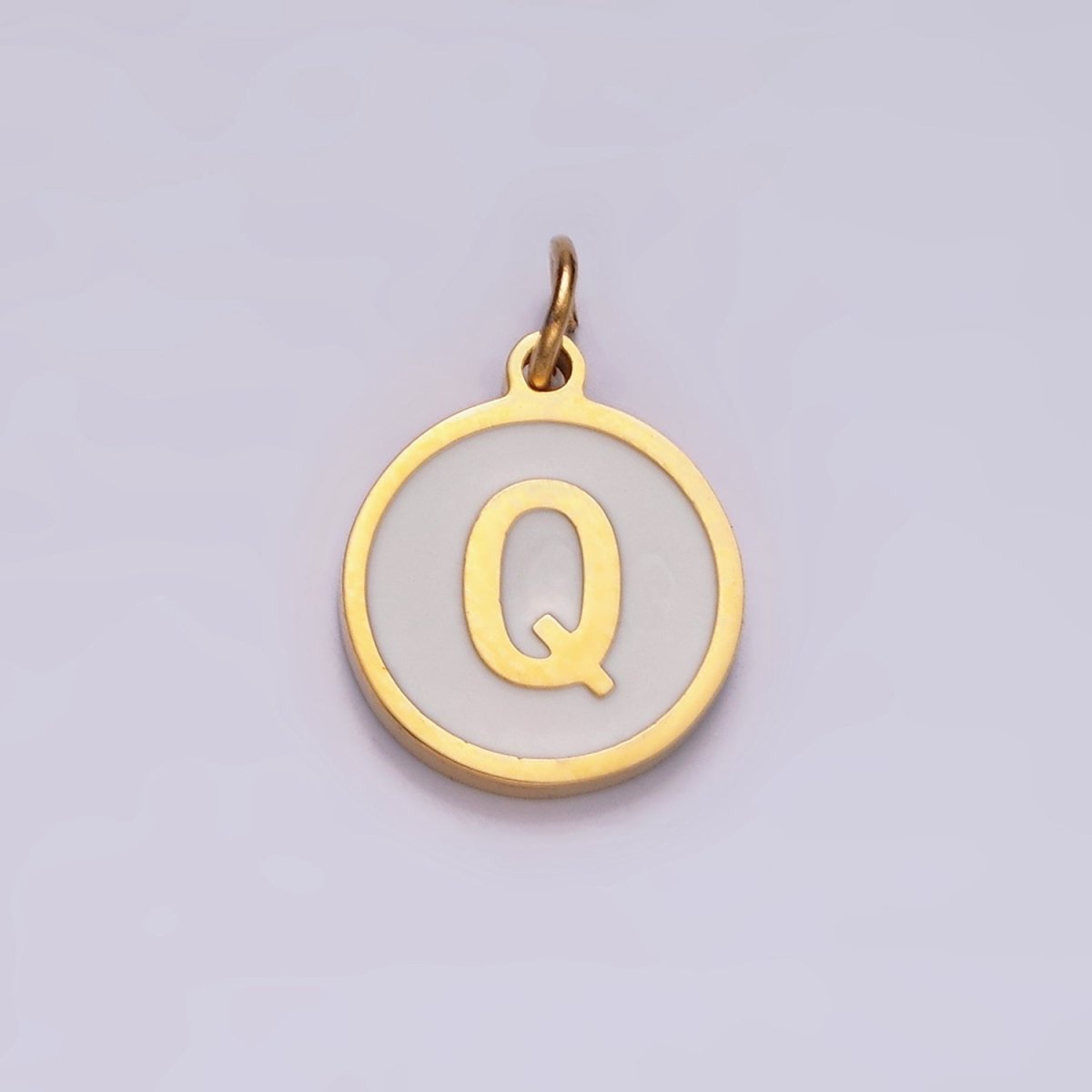 Stainless Steel A-Z Initial Letter Alphabet White Enamel 10mm Round Charm | A-A1054-A-A1066