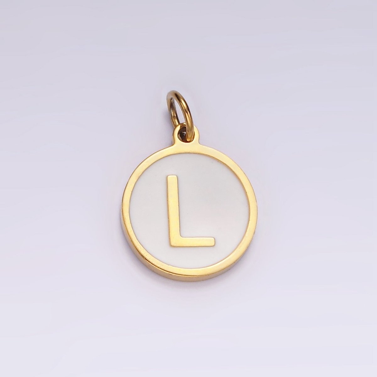 Stainless Steel A-Z Initial Letter Alphabet White Enamel 10mm Round Charm | A-A1054-A-A1066