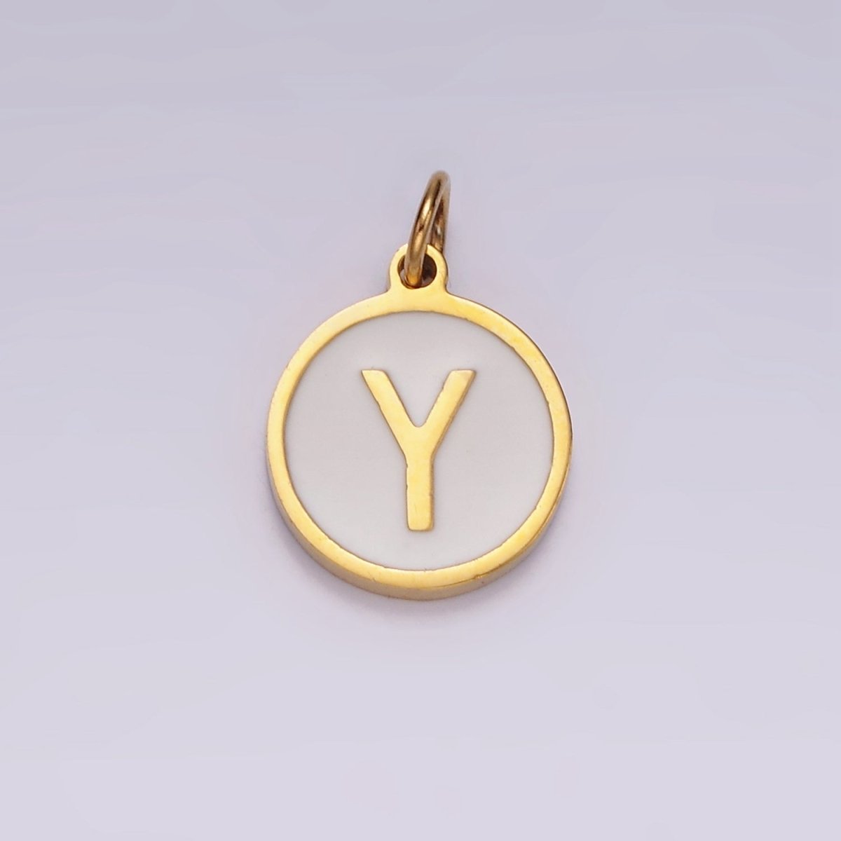 Stainless Steel A-Z Initial Letter Alphabet White Enamel 10mm Round Charm | A-A1054-A-A1066