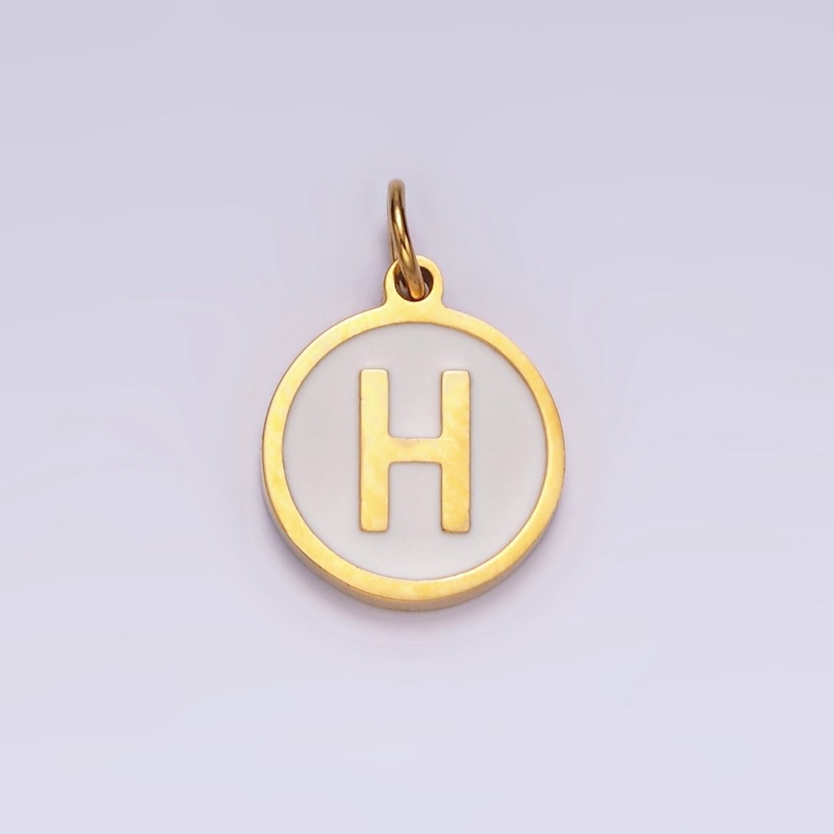 Stainless Steel A-Z Initial Letter Alphabet White Enamel 10mm Round Charm | A-A1054-A-A1066