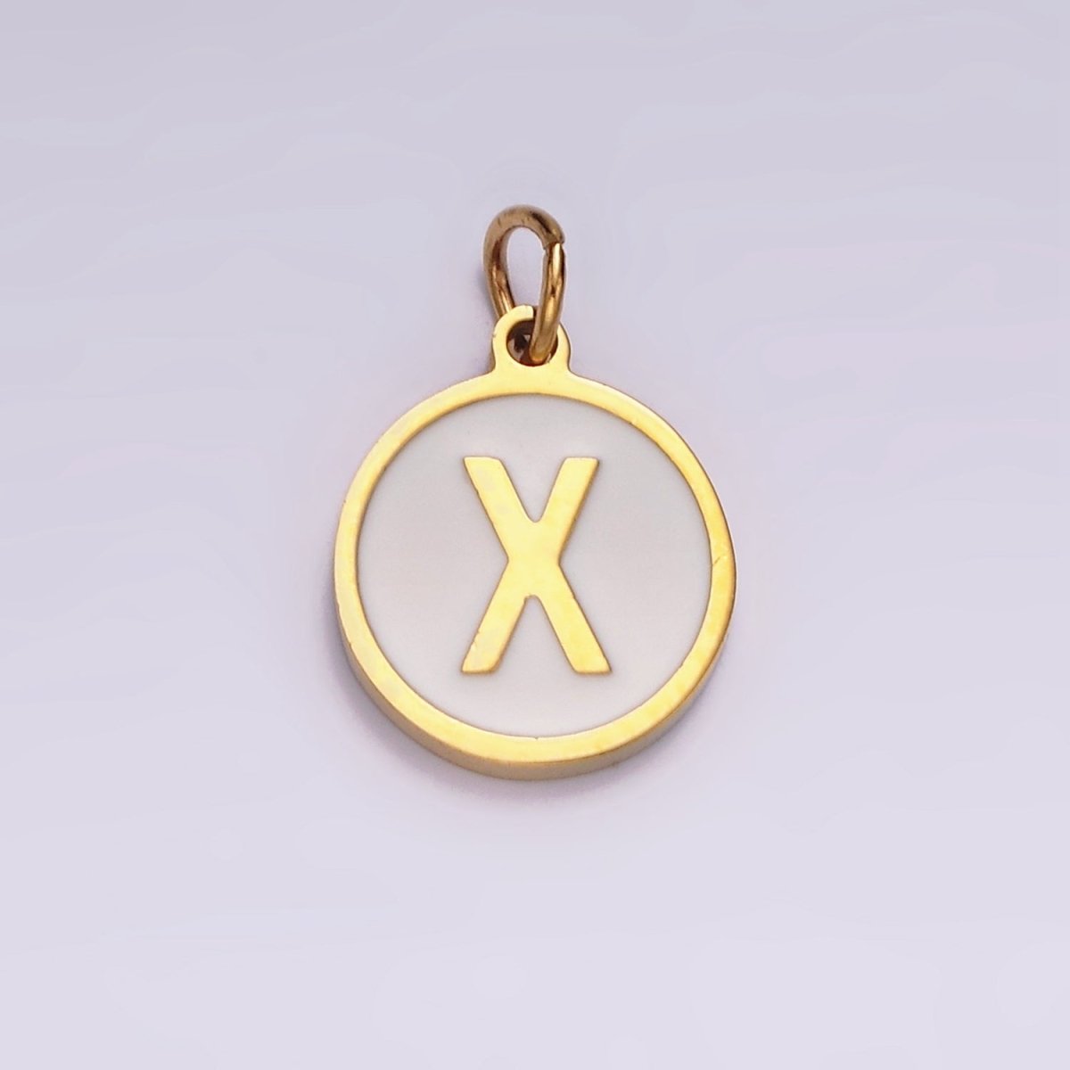 Stainless Steel A-Z Initial Letter Alphabet White Enamel 10mm Round Charm | A-A1054-A-A1066