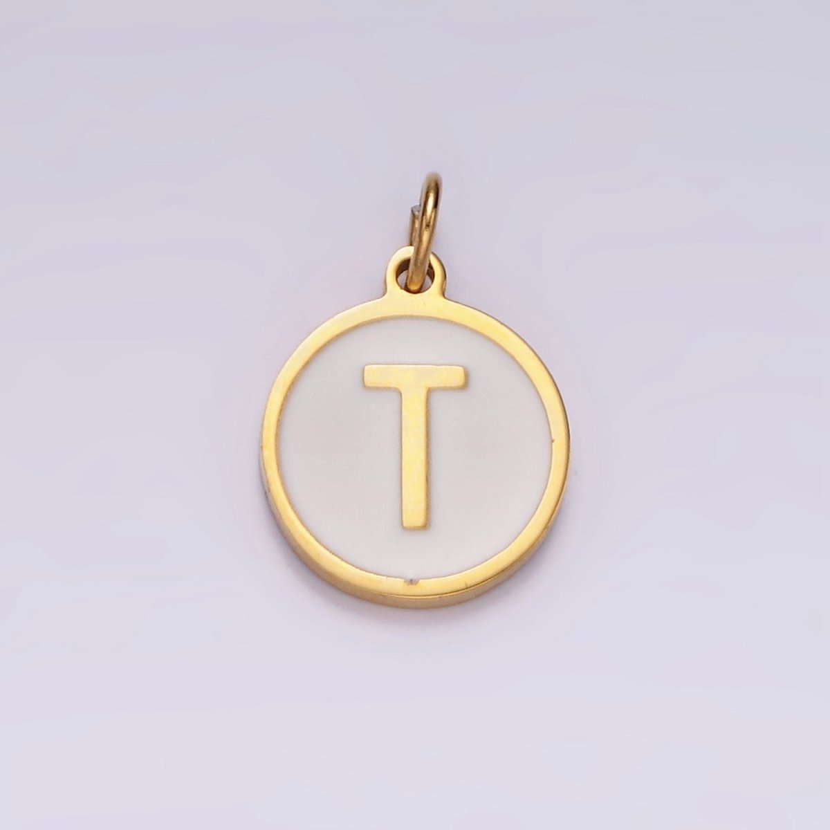 Stainless Steel A-Z Initial Letter Alphabet White Enamel 10mm Round Charm | A-A1054-A-A1066