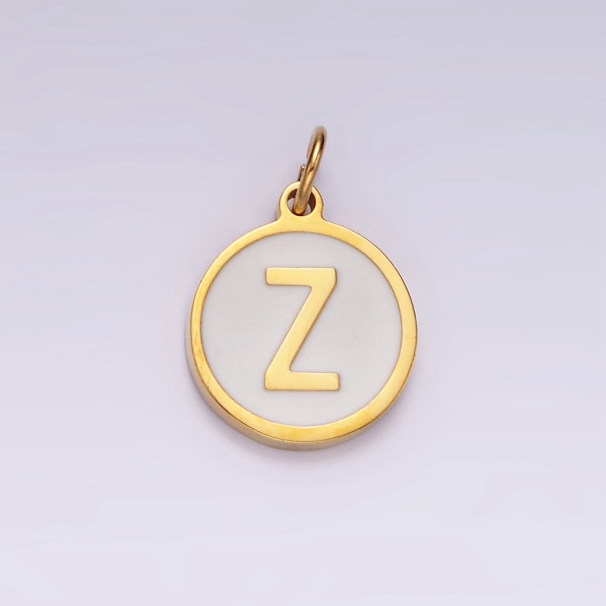 Stainless Steel A-Z Initial Letter Alphabet White Enamel 10mm Round Charm | A-A1054-A-A1066