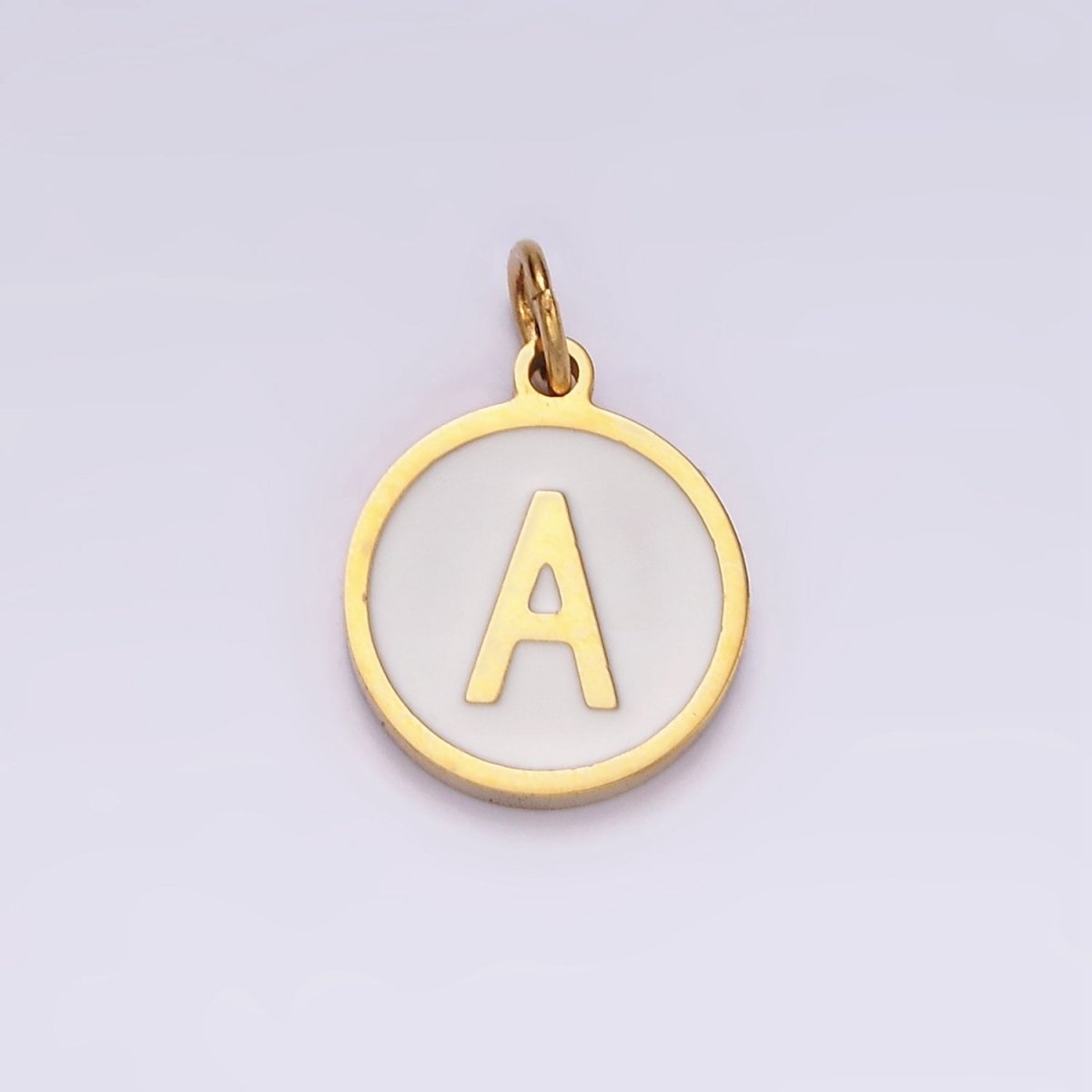 Stainless Steel A-Z Initial Letter Alphabet White Enamel 10mm Round Charm | A-A1054-A-A1066