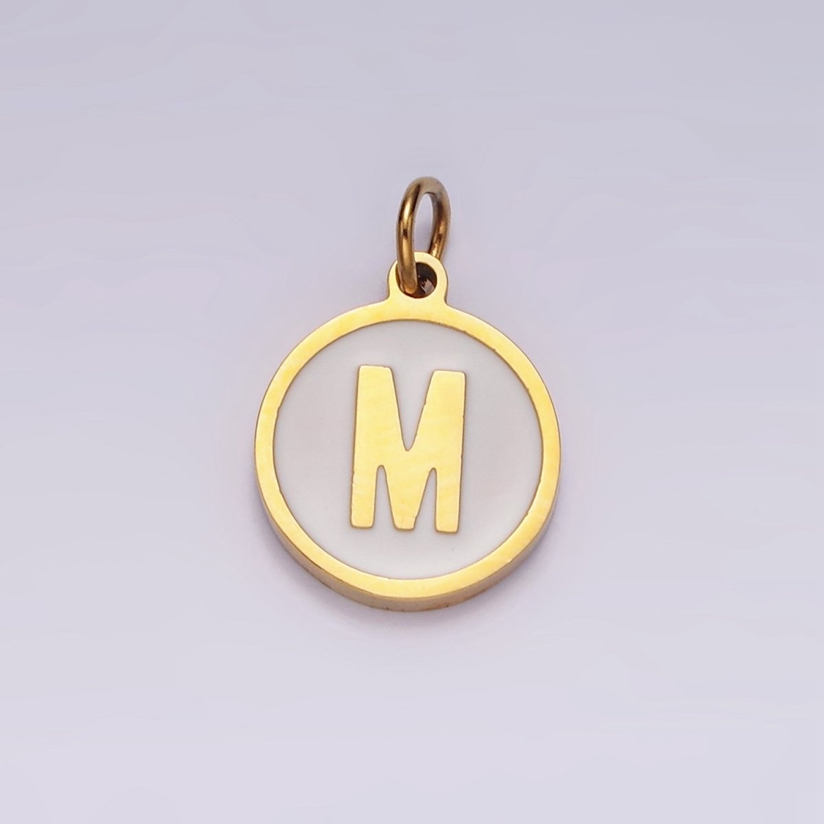 Stainless Steel A-Z Initial Letter Alphabet White Enamel 10mm Round Charm | A-A1054-A-A1066