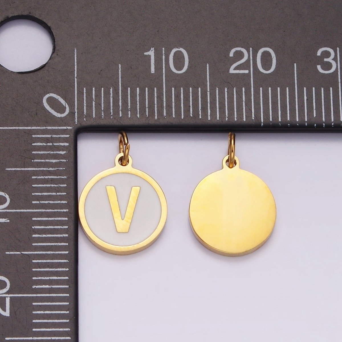 Stainless Steel A-Z Initial Letter Alphabet White Enamel 10mm Round Charm | A-A1054-A-A1066