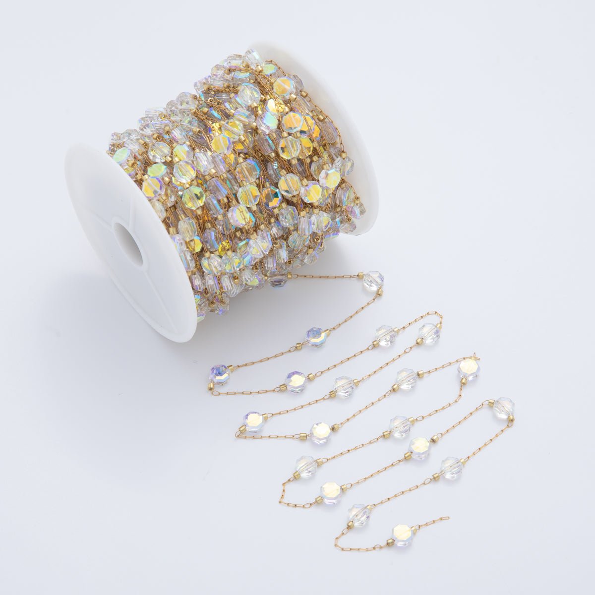 Stainless Steel AB Multifaceted Hexagonal Gemstone Paperclip Unfinished Chain by Yard | Roll - 1608 - DLUXCA