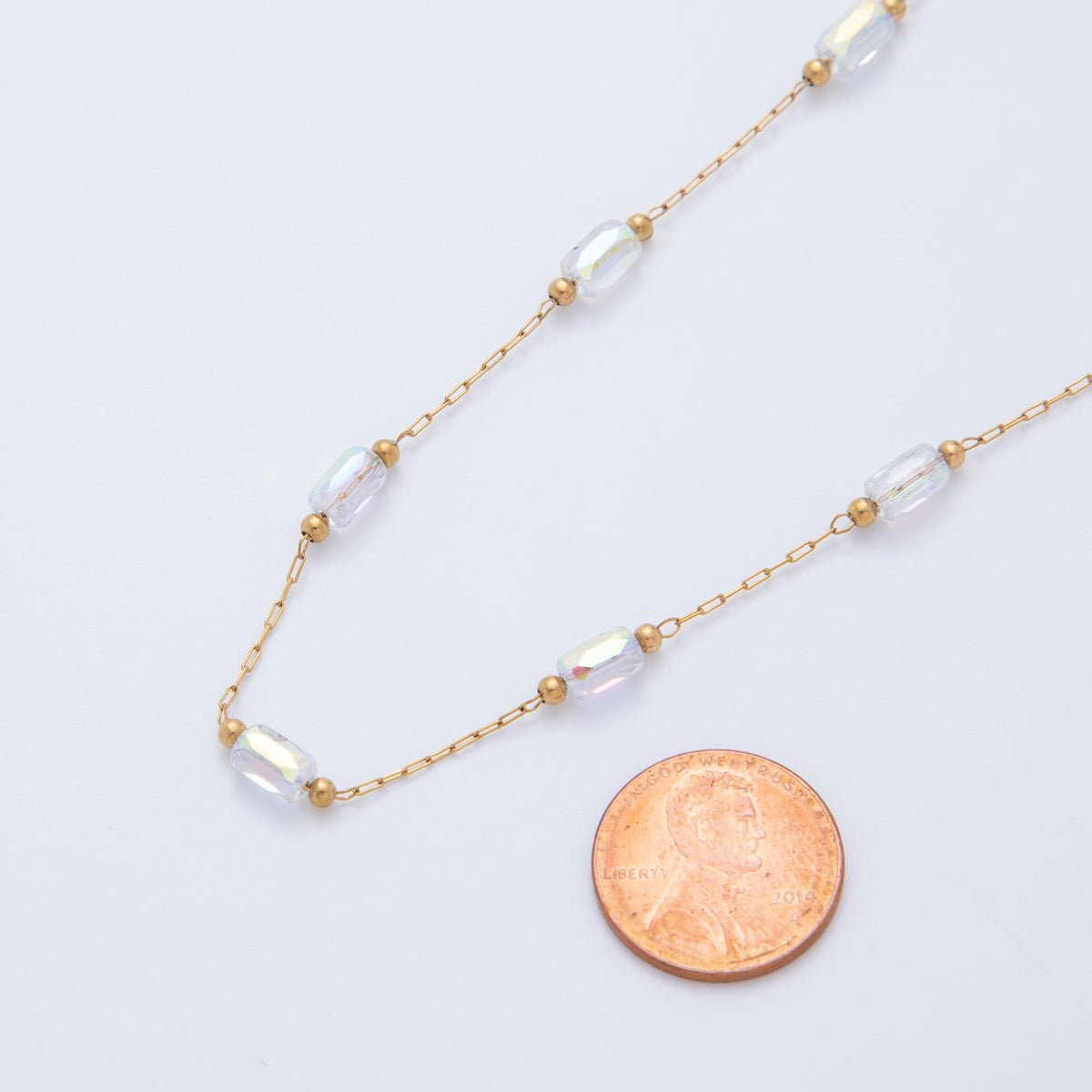 Stainless Steel AB Multifaceted Oblong Gemstone Paperclip Unfinished Chain by Yard | Roll - 1609 - DLUXCA