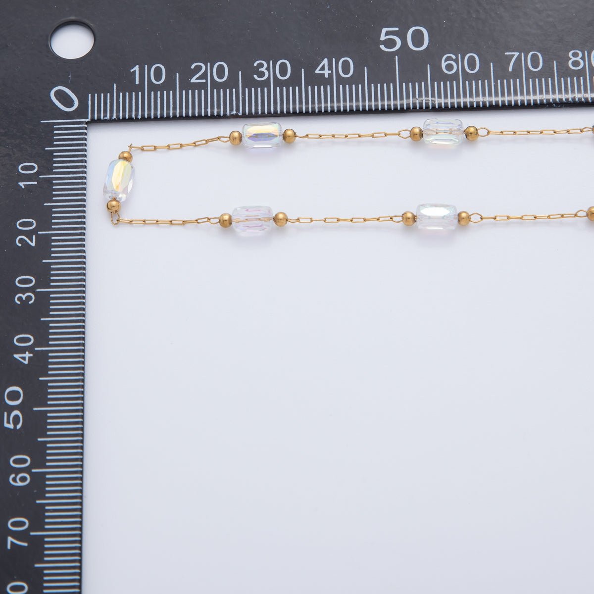 Stainless Steel AB Multifaceted Oblong Gemstone Paperclip Unfinished Chain by Yard | Roll - 1609 - DLUXCA