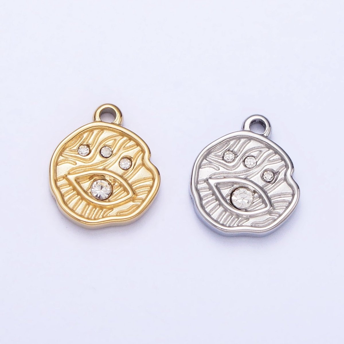 Stainless Steel Abstract Lined Evil Eye Clear CZ Round Add-On Charm in Gold & Silver | P-907