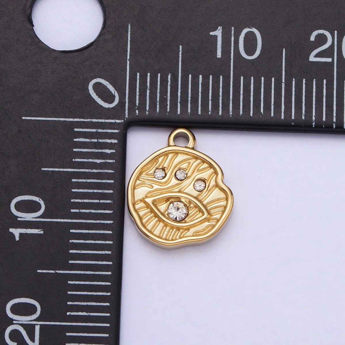 Stainless Steel Abstract Lined Evil Eye Clear CZ Round Add-On Charm in Gold & Silver | P-907