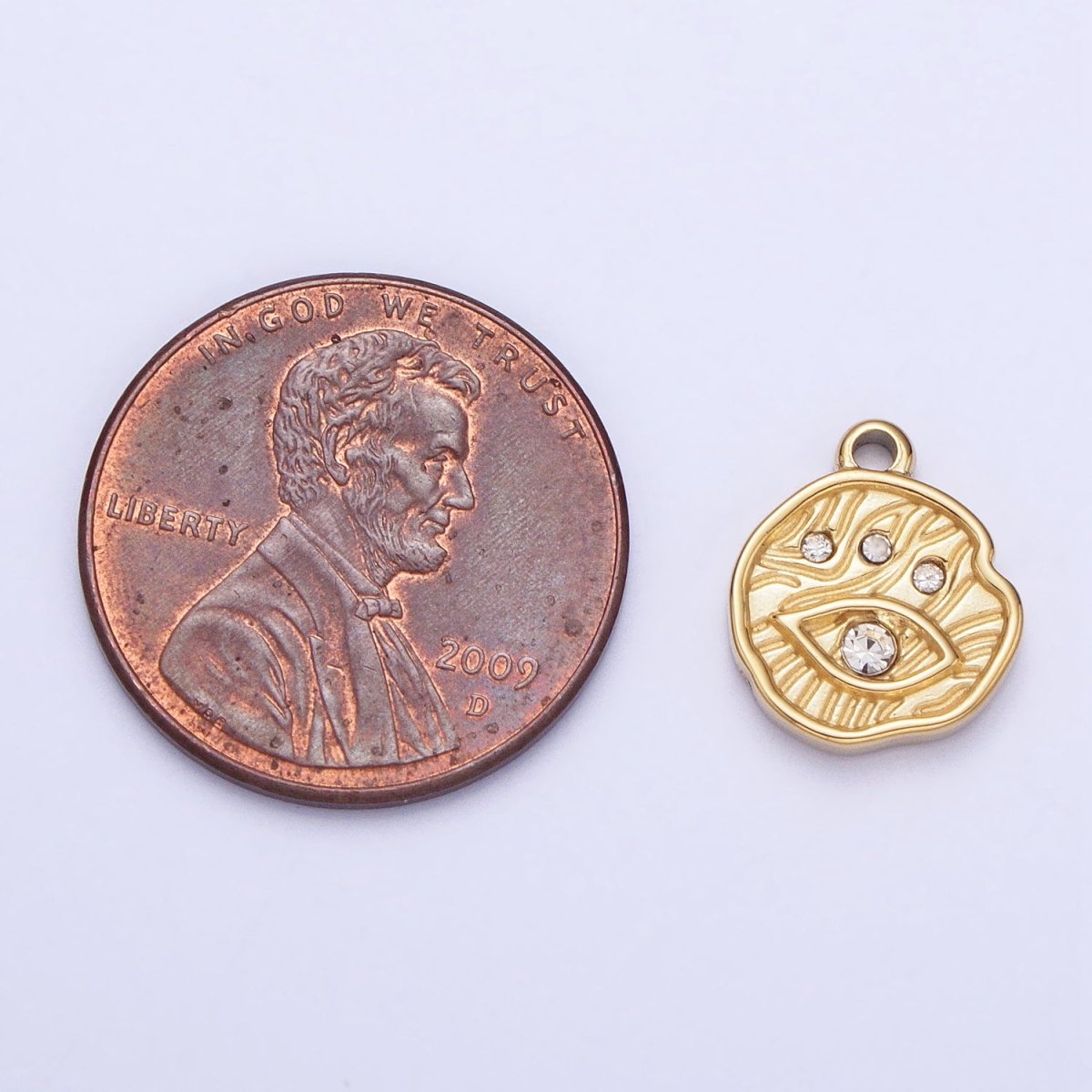 Stainless Steel Abstract Lined Evil Eye Clear CZ Round Add-On Charm in Gold & Silver | P-907