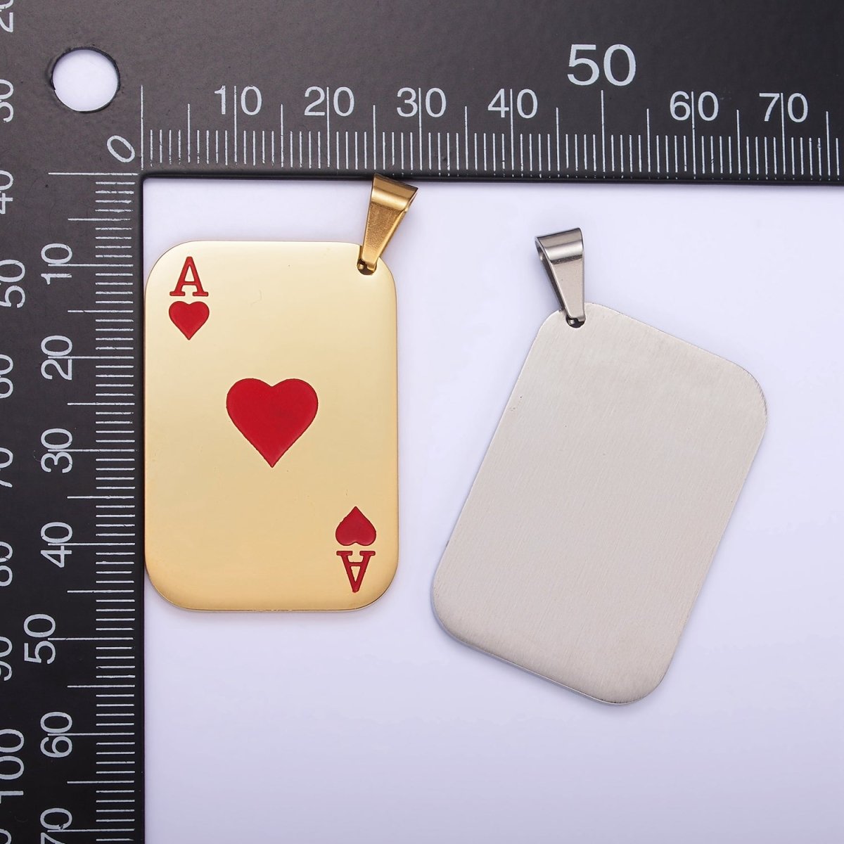 Stainless Steel Ace of Heart Pendant Ace of Skull Charm Playing Card in Gold & Silver | P1437