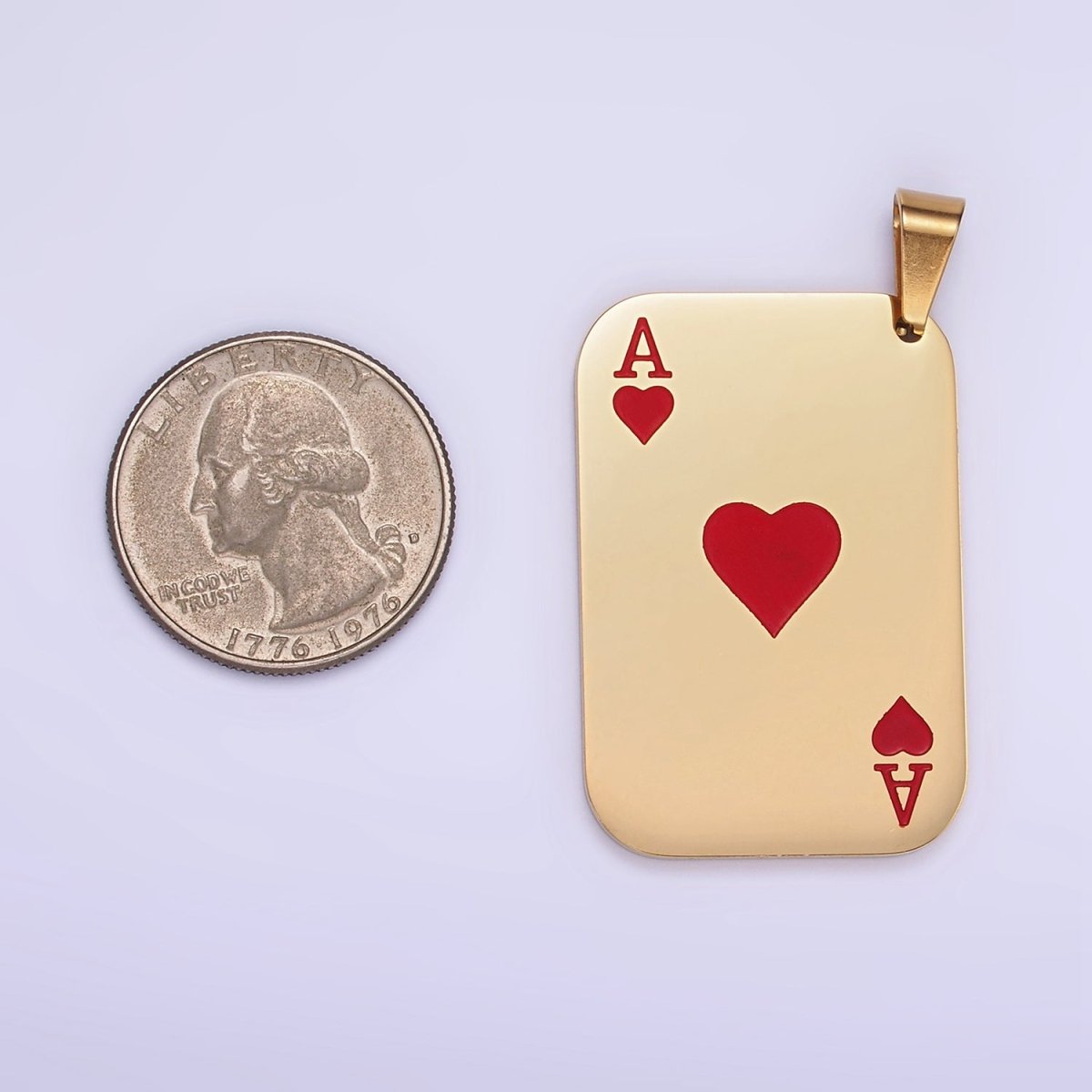 Stainless Steel Ace of Heart Pendant Ace of Skull Charm Playing Card in Gold & Silver | P1437