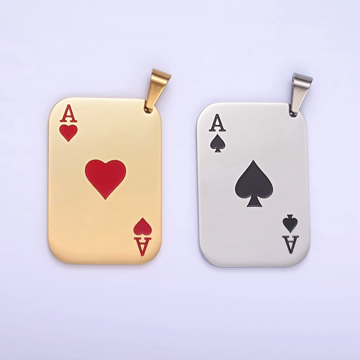 Stainless Steel Ace of Heart Pendant Ace of Skull Charm Playing Card in Gold & Silver | P1437