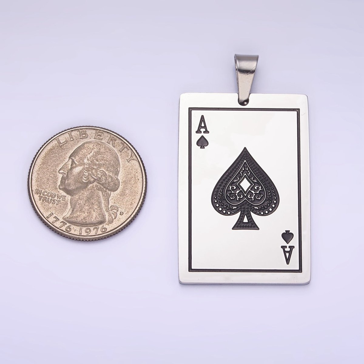 Stainless Steel Ace of Spade Pendant Poker Playing Card Charm in Gold & Silver | P1435