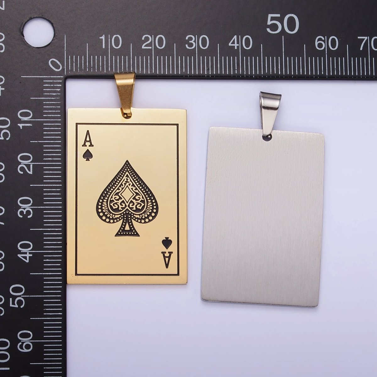 Stainless Steel Ace of Spade Pendant Poker Playing Card Charm in Gold & Silver | P1435
